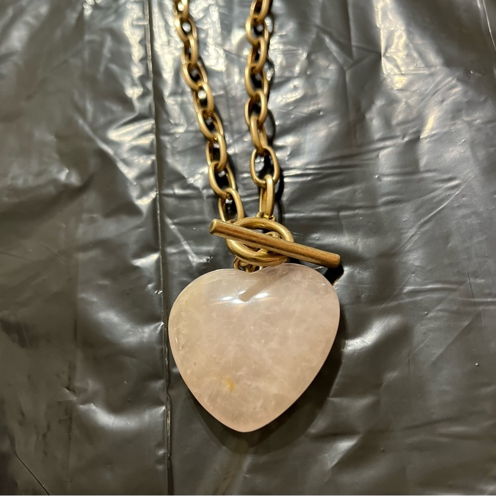 20-inch Gold Tone Pink Heart Toggle Necklace